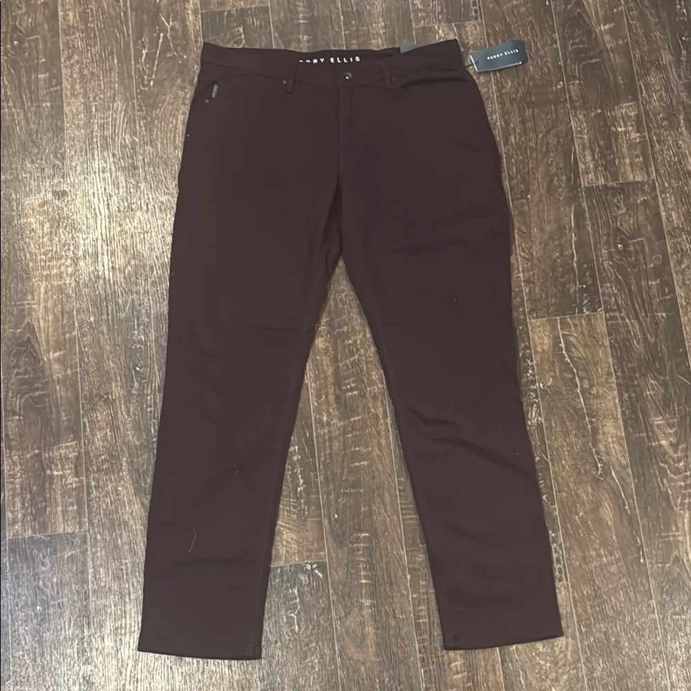 Perry Ellis Maroon Slim Fit Anywhere Pant - 34/32